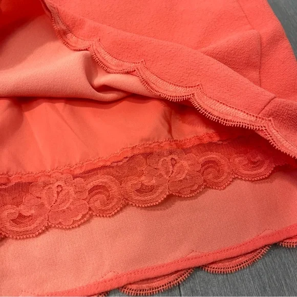 Trina Turk Scalloped Halter Mini Dress Coral Orange Crape Size 12 Spring Summer - Picture 13 of 16